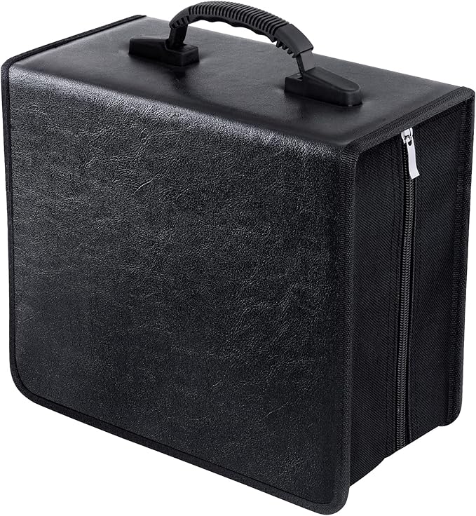 CD/DVD Binder, CD DVD Case Holder Binder 400 Capacity CD/DVD Wallet Storage Booklet Album Box (White binder, PU Black)
