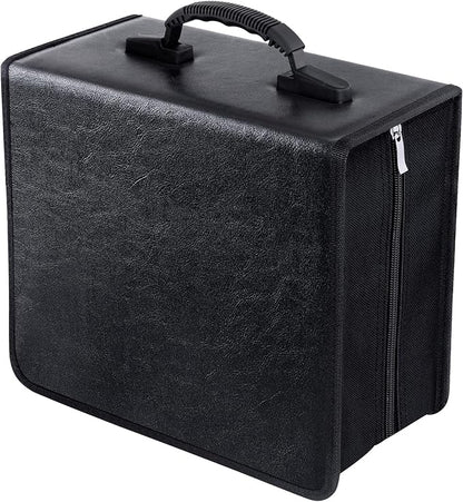 CD/DVD Binder, CD DVD Case Holder Binder 400 Capacity CD/DVD Wallet Storage Booklet Album Box (White binder, PU Black)