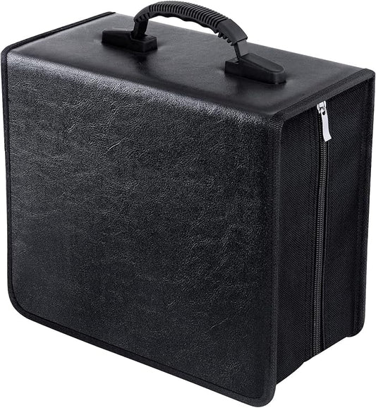 CD/DVD Binder, CD DVD Case Holder Binder 400 Capacity CD/DVD Wallet Storage Booklet Album Box (White binder, PU Black)