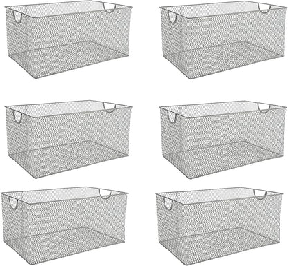 YBM HOME Kitchen Pantry Organizer Wire Baskets for Shelves, Cabinets, Pantry, Countertop, Mesh Open Storage Bin Metal Basket for Organizing Food Supplies, 6 Pack, 14.5x9.25x7