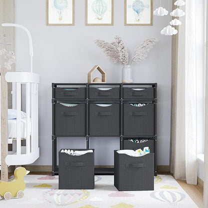 9 Cube Closet Organizers And Storage | Includes All Storage Cube Bins | Easy To Assemble Closet Storage Unit With Drawers | Room Organizer For Clothes, Baby Closet Bedroom, Playroom, Dorm (Dark Grey)