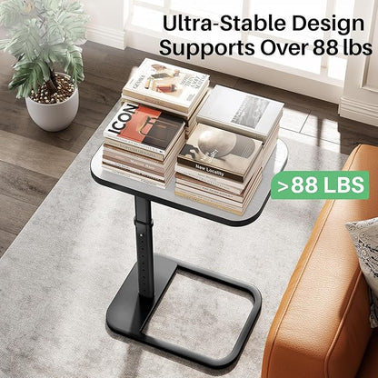 Kitstorack TV Tray Table, Adjustable Height & Rounded Metal Corners, Snack Table for Couch, Sofa, Bed, Chair, Living Room, C Shaped End Side Table for Eating, Dinner or Laptop, Small Spaces, White