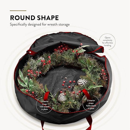 ZOBER 2 Pack Oxford Christmas Wreath Storage Container 36 Inch - Wreath Bag for Artificial Wreaths Box - Waterproof Fabric, Dual Zippered Wreaths Storage Bag With Strong Durable Handles - Black