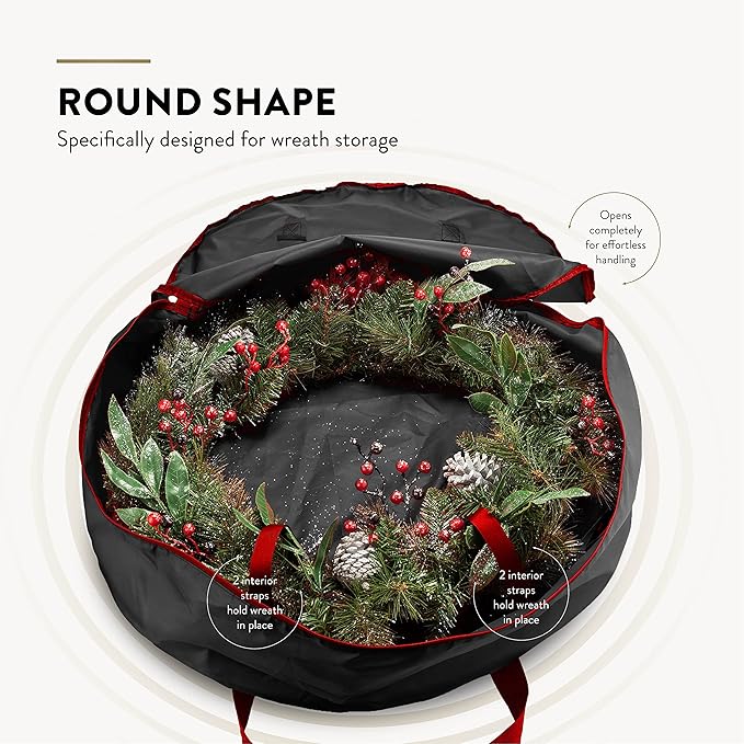 ZOBER 2 Pack Oxford Christmas Wreath Storage Container 30 Inch - Wreath Bag for Artificial Wreaths Box - Waterproof Fabric, Dual Zippered Wreaths Storage Bag With Strong Durable Handles - Black