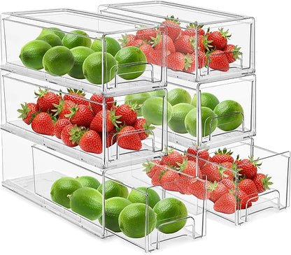 Sorbus Small Wide Clear Storage Drawers (6 Pack) – Stackable Storage Drawers for Pantry, Fridge, or Cabinet – Slide Out Clear Bins with Handles for Organizing