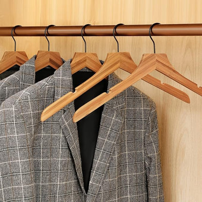 TOPIA HANGER Bamboo Wooden Hangers, Clothes Hangers with Rotatable Black Hook and Smooth Cut Nothces, Set of 12 Durable and Slim Wood Hangers for Coats, Suits, Jackets, Sweaters, Dresses - CTS03