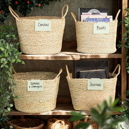 Hygge & Sage: Metal Non-Slip Basket Labels Clip On for Storage Bins, or Wire Racks | Includes 8 Labels, 8 Non-Slip Pads, and 2 Free Markers (Sage Green)
