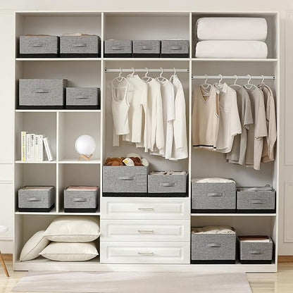Linen Folding Storage Bins, 3 Pack Large Storage Baskets, Washable, Clothing Storage Bins with Handle, Closet Organizer for Storage Sweater,Sheets (gray black, 18½"x13½"x8½")