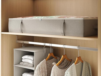 TidyCorner 2-Pack Under Bed Storage Containers, 8 Inches Tall Underbed Clothes Storage Organizer Bin with Sturdy Sidewalls/Bottom, Under the Bed Storage Bags 2 Storage Bins, Light Grey