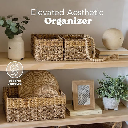 Small Wicker Baskets for Storage 2-Pack, Natural, Woven Baskets for Organizing Living Room, Pantry, Shelves, Wicker, Decorative - Small Size - 8x7x5.5 inches