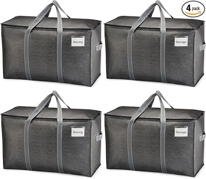 VENO 4 Pack Moving Bags and Large Christmas Storage Bins with lids. Alternative to Moving Boxes, Packing Supplies for College. Extra Large Heavy Duty Totes for Packaging (Dark Gray, 4 Pack)
