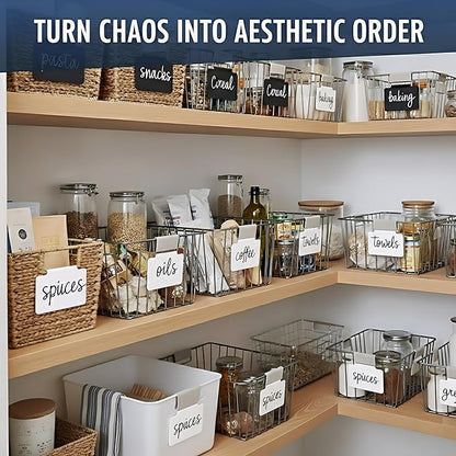 30 Basket Labels Clip On for Pantry Organization and Storage 3x4 in Baskets Bin Labels - Plastic Small Labels for Baskets - White Bin Clip Labels for Baskets - Basket Tags Dry Erase Bin Labels Clip On