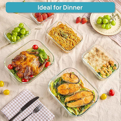 Vtopmart 2.26L/76oz Extra Large Glass Food Storage Containers with Lids, 6 pack Meal Prep Container Set, Airtight Lunch Boxes with Snap Locking Lids for Microwave, Oven, Freezer, Dishwasher