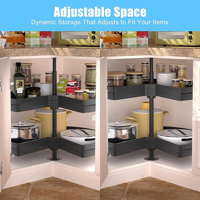 28" Kidney Lazy Susan for Cabinet, 270° Height Adjustable Replacement Shelves for Kitchen Corner Cabinet(Cannot be Door-Mounted)