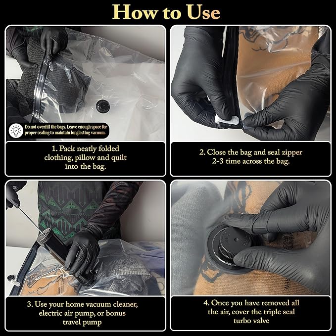 CasaZX Vacuum Storage Bags 12 Pack Without Hand Pump – Space Saver Compression Bags, Airtight Double-Zip & Triple Valve, Reusable, Lavender Freshness, Bedding, Travel (S/M/L/Jumbo) (Without Pump)