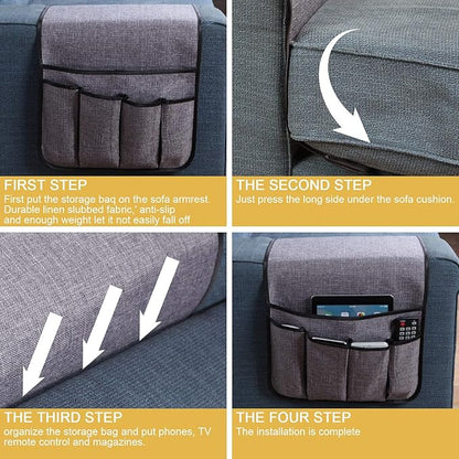 Sixyotie Sofa Armrest Organizer,Non-Slip Remote Control Holders for Recliner Couch,Chair Armchair Caddy with 5 Pockets for Table,Cell Phone,Ipad,Magazines,Books (13x35In, Lightgrey)