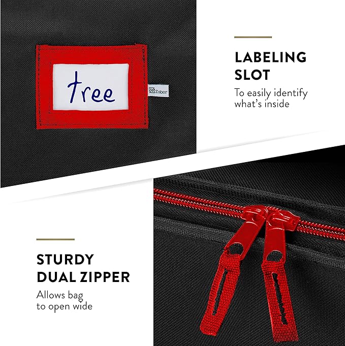 ZOBER 600D Oxford Fabric Large Rolling Christmas Tree Storage Bag - Fits 9 Ft Artificial Trees - Waterproof Christmas Tree Bag For Storage Box For Xmas, Durable Handles and Wheels - Card Slot - Black