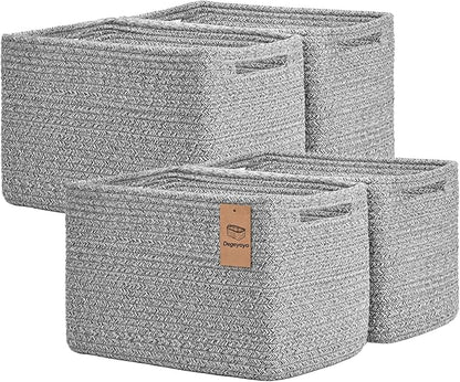Storage Baskets for Organizing, 4 Pack Storage Baskets for Shelves, Woven Basket for Shelves, Closet Organization, Rectangle Organizer Basket Gifts Empty, 13"Lx8.7"Wx7.9"H Decorative Bins with Handles