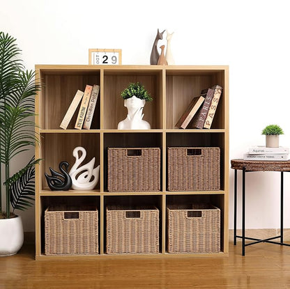 Wicker Storage Basket - Large 12x12x10in Cube, Woven Wicker for Shelves, Pantry, Kitchen & Bathroom Organization (Brown)