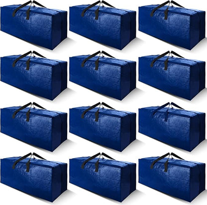 Cosy Family 12 Pack Heavy Duty Moving Bags with Backpack Straps - Strong Handles & Zippers, Storage Totes For Space Saving, Fold Flat, Alternative to Moving Box (X-Large-Set of 12, Blue)