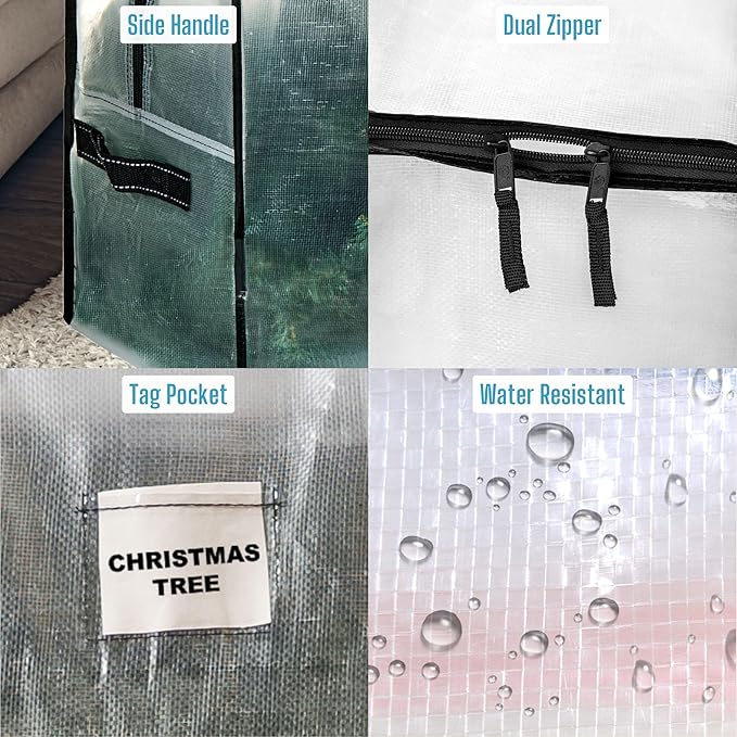 VENO Clear Christmas Tree Storage Bag - Fits 9 Ft Artificial Trees, Heavy Duty Large Bags with Zipper, Durable Handles, and Labeling Card Slot, Alternative to Storage Boxes with Lids