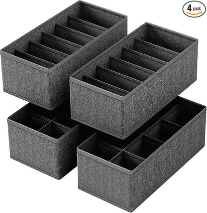 4 PACK Sock Underwear Drawer Organizer Dividers, Collapsible Cabinet Closet Storage Boxes for Clothes, Socks, Lingerie, Underwear, Tie, Belt,Bedroomedroom