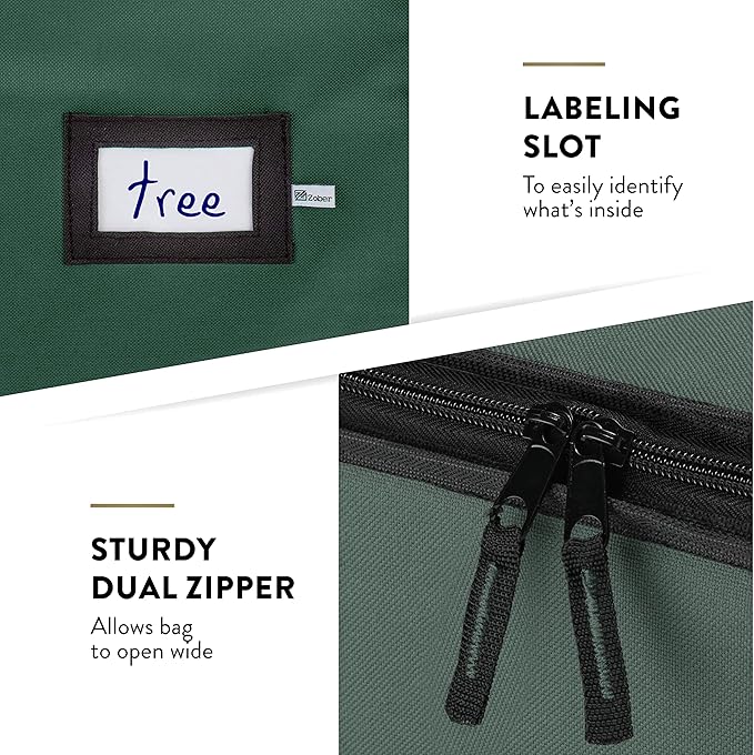 ZOBER Wide Christmas Tree Storage Bag - Maximum Accessibility - Fits 7.5 Ft Trees - 600D Oxford Fabric Christmas Tree Bag For Storage Box For Xmas - Strong Durable Straps & Handles - Card Slot - Green