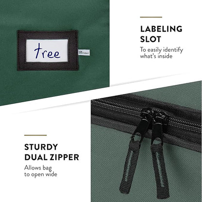 ZOBER Wide Christmas Tree Storage Bag - Maximum Accessibility - Fits 7.5 Ft Trees - 600D Oxford Fabric Christmas Tree Bag For Storage Box For Xmas - Strong Durable Straps & Handles - Card Slot - Green