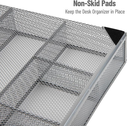 Mind Reader Drawer Organizer, Desk Org, Utensil Organizer, Office, Kitchen, Metal Mesh, Set of 2, Silver