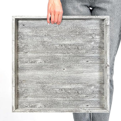Wooden Ottoman Tray with Felt Pad – Decorative Couch Serving Tray Made with Real Rustic Reclaimed Wood - Perfect for Living Room Ottomans, Sofas, & Coffee Tables -24" x 24"- White Wash