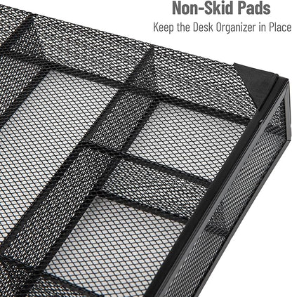 Mind Reader Drawer Organizer, Desk Org, Utensil Organizer, Office, Kitchen, Metal Mesh, Set of 2, Black