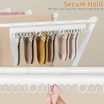 HOMIDEC Drying Rack Clothing,Large 12 Drying Poles with Sock Clips Clothes Drying Rack,Foldable Portable Laundry Drying Rack for Air Drying Clothing,Towels,Delicate Eac,Indoor Outdoor Use.White