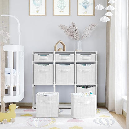 9 Cube Closet Organizers And Storage | Includes All Storage Cube Bins | Easy To Assemble Closet Storage Unit With Drawers | Room Organizer For Clothes, Baby Closet Bedroom, Playroom, Dorm (White Grey)