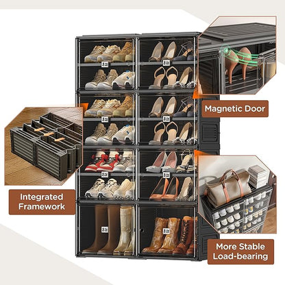 Vipbox Black Shoe Rack Organizer Cabinet for Closet Entryway,Clear Shoe Storage Boxes Stackable Sneaker Storage with Door Easy Assembly Shoe Cabinet with Lids Large 7 Tiers 28 Pairs