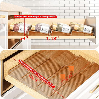 PanPanPal 8 Packs Spice Drawer Organizer, 2-Tier Acrylic Drawer Seasoning Organizer, Expandable From 11'' to 22'' Kitchen Spice Rack Organizers and Storage for Drawer (Jars not included), Amber
