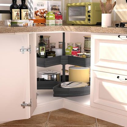 28" Kidney Lazy Susan for Cabinet, 270° Height Adjustable Replacement Shelves for Kitchen Corner Cabinet(Cannot be Door-Mounted)