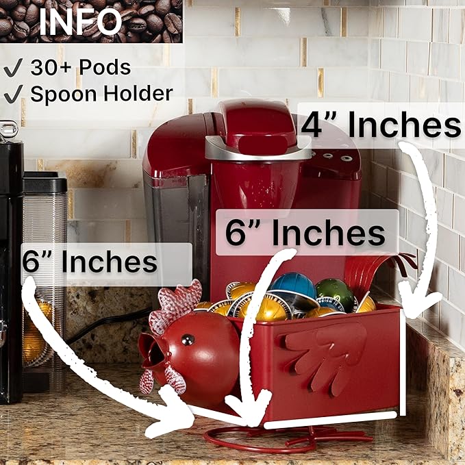 Made Easy Kit Coffee Pod Organizer Compatible with Nespresso Vertuo and Original - Countertop Sculpture Holder Basket Style for Café Bar, Corner Station Office Break Area (Rooster Square)
