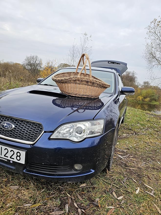 Handcrafted Extra-Large Wicker Basket with Two-Tone Weave – Rustic Handmade Storage Basket from Lithuania