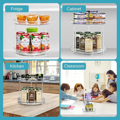 Sorbus 9 Inch Clear Lazy Susan Organizer Set, 2 Flat Turntable Organizer for Spice Organization for Cabinet, One 2 Tier Lazy Susan for Kitchen, Home, Office, Closet, Laundry Room Organization