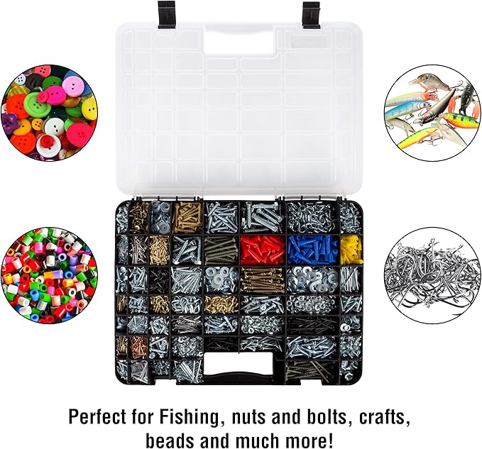 Stalwart - 75-ST6073 Portable Storage Case with Secure Locks and 55 Small Bin Compartments for Hardware, Screws, Bolts, Nuts, Nails, Beads, Jewelry and More by Black