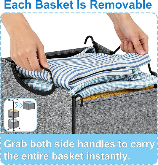 110L Vertical Rolling Laundry Basket Organizer with Wheel, 3-Tier Dirty Clothes Laundry Hamper, 3-Section Laundry Sorter Cart, Portable Laundry Baskets for Small Space, Dorm, Laundry, Closet, Bathroom