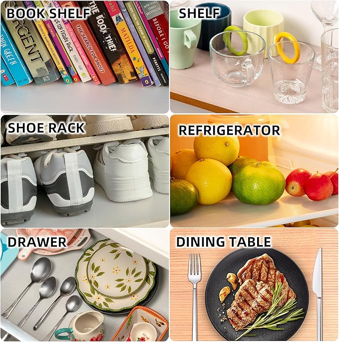 Shelf Liner Non Slip,Non Adhesive Cabinet Liner,Waterproof Drawer Liner,Food-Grade EVA Material for Kitchen Cabinets,Drawers,Refrigerators-Odorless & Easy to Cut-12 x 240 inches x 2 Rolls,Thickened