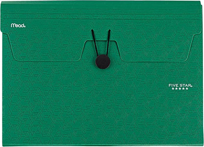 Five Star Expanding File Organizer, 6-Pocket Accordian File Organizer, Bungee Closure, Holds 8-1/2" x 11" Paper, Forest Green (350100D-ECM)