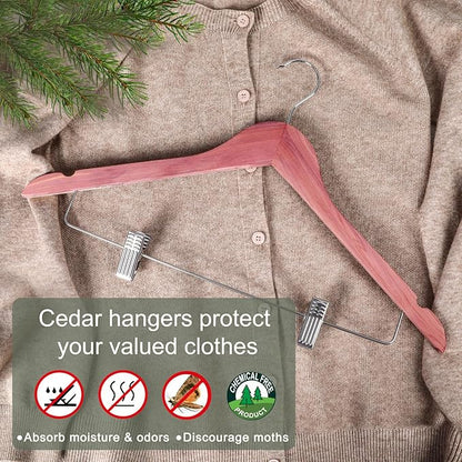 TOPIA HANGER American Red Cedar Wooden Hangers with Adjustable Metal Clips and 360° Swivel Hook, Premium Wood Clothes Hangers 10 Pack for Suit, Pant, Skirt, Jeans, Coat, Jacket-CT28C