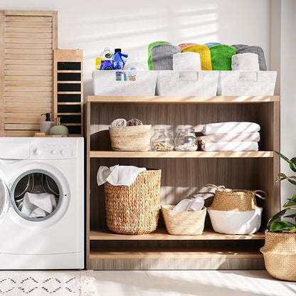 Sorbus Set of 3 Large Woven Storage Baskets – Mesh Hand-Woven Baskets for Organizing, Fabric Storage Bins for Linen Closet Organizer, Storage Baskets for Shelves and Home Organization (White)