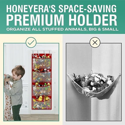 Honeyera Storage for Stuffed Animal - Over Door Organizer for Stuffies, Baby Accessories, and Toy Plush organizer/Easy Installation with Breathable Hanging Storage Pockets (SuperHero Red)