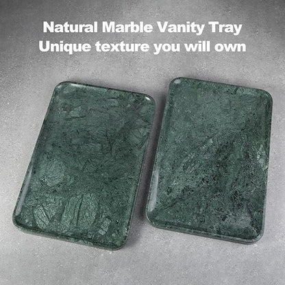 Marble Vanity Tray, 18in Stone for Bathroom Countertop, 17 3/4'' Oversized Dresser Decorative Organizer, Luxury Kitchen Serving Plate, Kitchen Sink Storage Tray, Perfume, Jewelry Holder(Green)