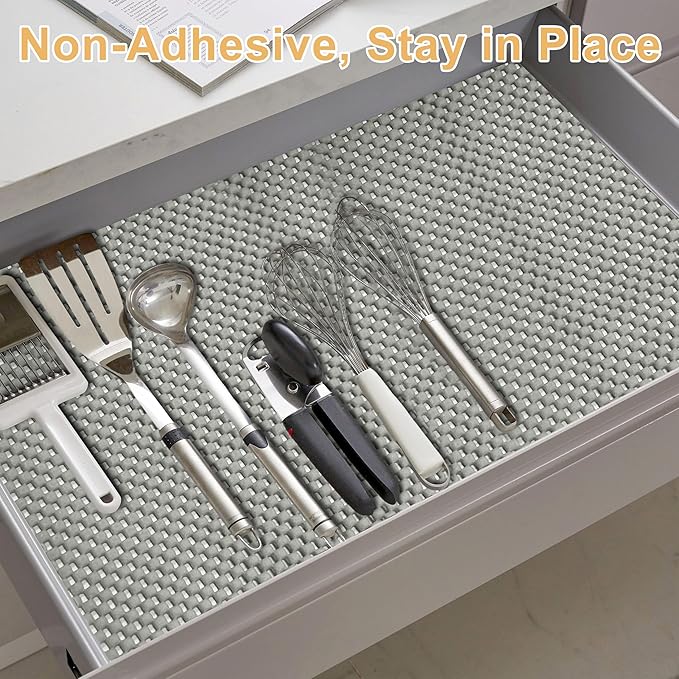 Shelf Liner for Kitchen Cabinet, Durable with Strong Grip, Non Adhesive Liners Protect Kitchen Cabinets and Cupboard, Pantry, Bathroom Drawers and Shelves, Desks-12" x 120" (Gray)