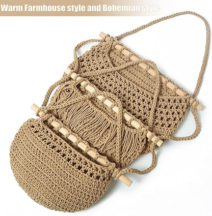 3 Tier Hanging Fruit Baskets for Kitchen, Boho Cotton Rope Handwoven Vegetable Hammock Produce Storage Wall Mounted Large Organizing Basket for Farmhouse Decor, Over The Door, Onion, Potato (Linen)