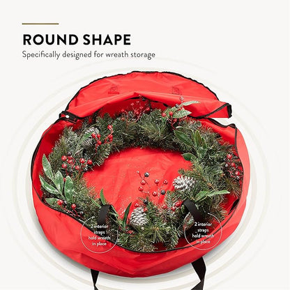 ZOBER 2 Pack Oxford Christmas Wreath Storage Container 48 Inch - Wreath Bag for Artificial Wreaths Box - Waterproof Fabric, Dual Zippered Wreaths Storage Bag With Strong Durable Handles - Red